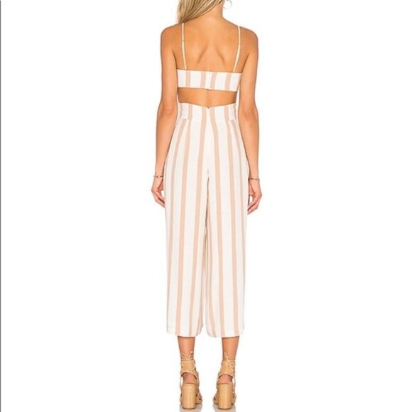 New HOUSE OF HARLOW 1960 x REVOLVE Joelle Cutout Jumpsuit Taupe Stripe L - Picture 2 of 7